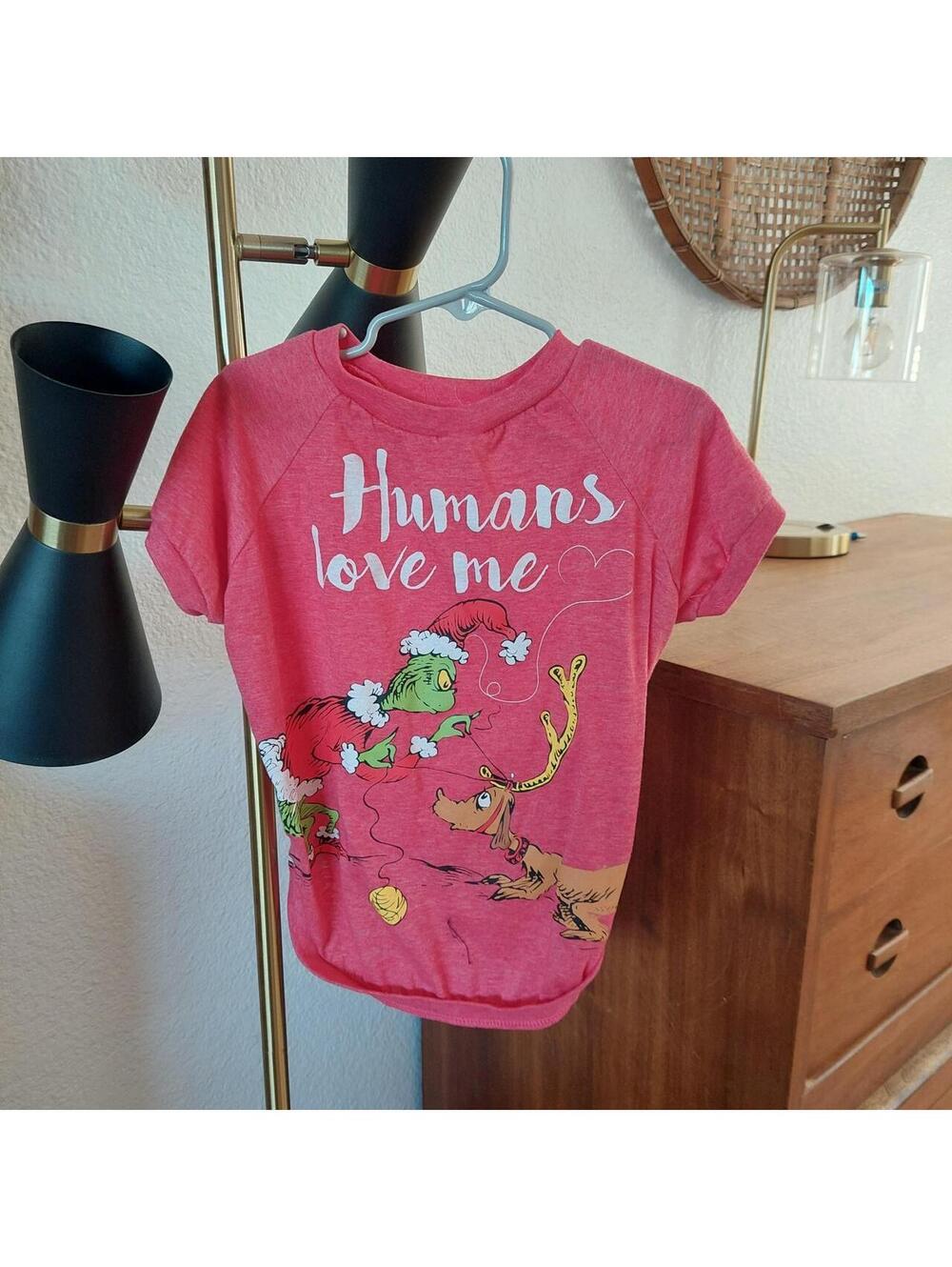 Dr. Seuss The Grinch "Humans Love Me" Pet Red Holiday Dog Clothes Size XL